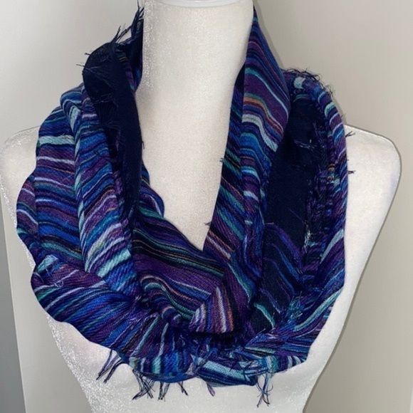Multicolor Colorful Blue Black Stripe Bohemian Infinity Scarf - Picture 3 of 14